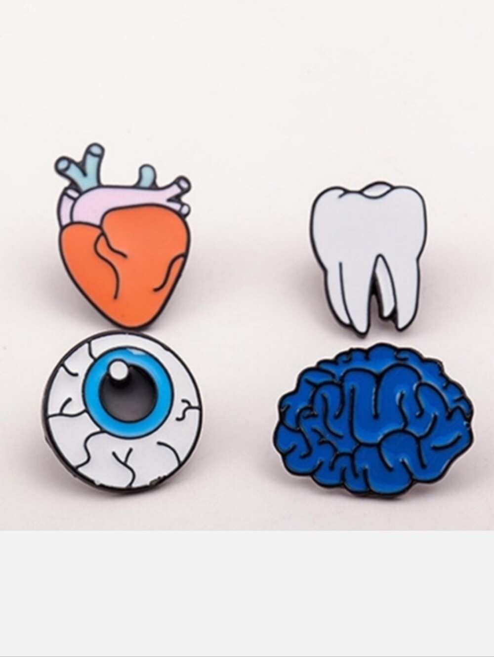Dolls Kill Enamel Anatomical Heart, Brain & Eyeball Brooch - Blue, Orange, White